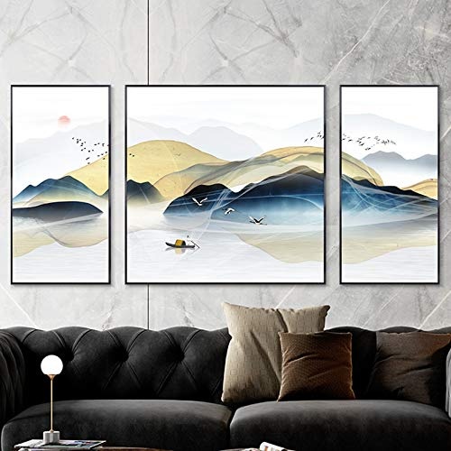 WICOEB DIY Ölgemälde Gemälde Neue Chinesische Wohnzimmer Tinte Landschaft Dekoration Malerei Sofa Hintergrund Wand Zen Dreifache Chinesische Wind Xuan Guan Studie Hängende Malerei