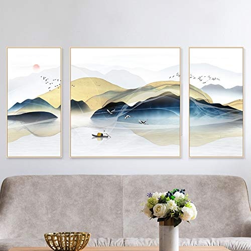 WICOEB DIY Ölgemälde Gemälde Neue Chinesische Wohnzimmer Tinte Landschaft Dekoration Malerei Sofa Hintergrund Wand Zen Dreifache Chinesische Wind Xuan Guan Studie Hängende Malerei