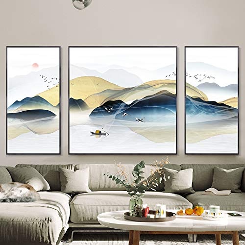 WICOEB DIY Ölgemälde Gemälde Neue Chinesische Wohnzimmer Tinte Landschaft Dekoration Malerei Sofa Hintergrund Wand Zen Dreifache Chinesische Wind Xuan Guan Studie Hängende Malerei