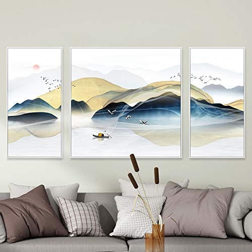 WICOEB DIY Ölgemälde Gemälde Neue Chinesische Wohnzimmer Tinte Landschaft Dekoration Malerei Sofa Hintergrund Wand Zen Dreifache Chinesische Wind Xuan Guan Studie Hängende Malerei