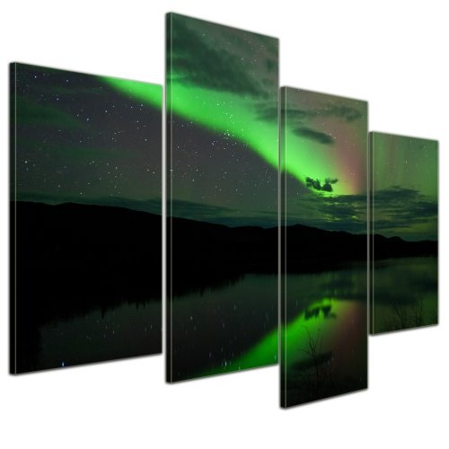 Wandbild - Nordlichter - Bild auf Leinwand - 120x80 cm 4 teilig - Leinwandbilder - Bilder als Leinwanddruck - Landschaften - Natur - Polarlichter in der Nacht