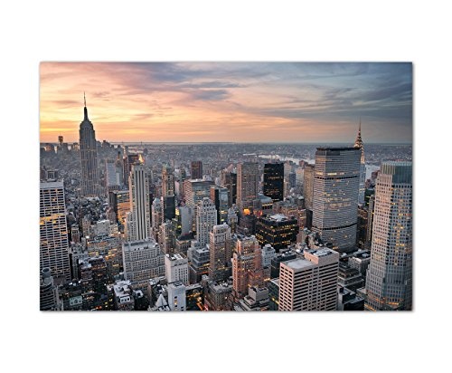120x80cm - Fotodruck auf Leinwand und Rahmen New York Skyline Sonnenuntergang - Leinwandbild auf Keilrahmen modern stilvoll - Bilder und Dekoration