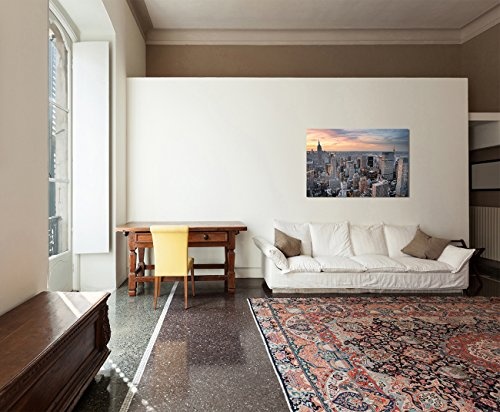 120x80cm - Fotodruck auf Leinwand und Rahmen New York Skyline Sonnenuntergang - Leinwandbild auf Keilrahmen modern stilvoll - Bilder und Dekoration