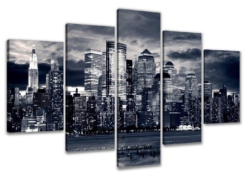 Visario 5531 Bilder und Kunstdrucke auf Leinwand Bild 160 x 80 cm, New York Skyline fünfteilig