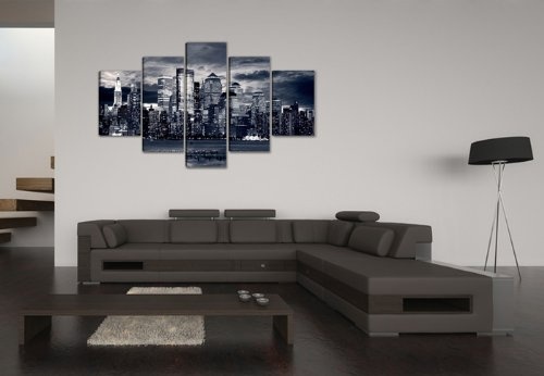 Visario 5531 Bilder und Kunstdrucke auf Leinwand Bild 160 x 80 cm, New York Skyline fünfteilig