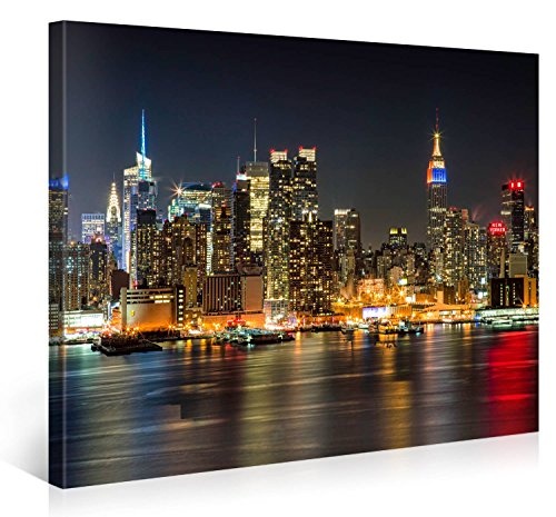 Gallery of Innovative Art Premium XXL Kunstdruck - Illuminated Manhattan New York - Leinwand auf 2cm Holz-Keilrahmen, 100x75cm