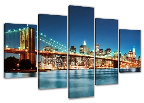 Visario 6301 Bild auf Leinwand New York fertig gerahmte Bilder 5 Teile, 200 x 100 cm