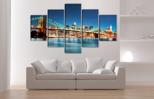 Visario 6301 Bild auf Leinwand New York fertig gerahmte Bilder 5 Teile, 200 x 100 cm