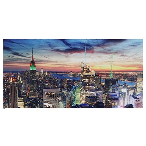 Mendler LED-Bild, Leinwandbild Leuchtbild Wandbild, Timer ~ 100x50cm New York, flackernd