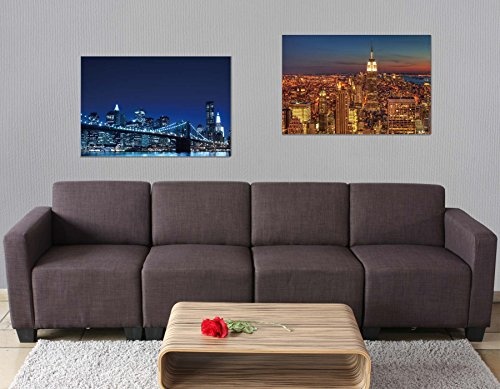 Mendler 2X LED-Bild Leinwandbild Leuchtbild Wandbild 60x40cm, Timer ~ Skyline New York