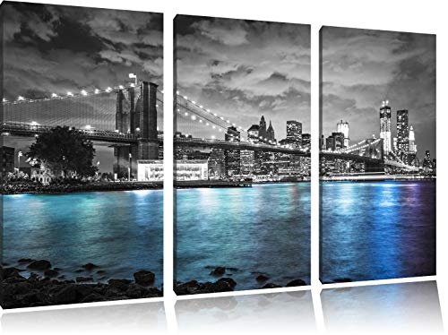 New York Skyline am Abend schwarz/weiß 3-Teiler Leinwandbild 120x80 Bild auf Leinwand, XXL riesige Bilder fertig gerahmt mit Keilrahmen, Kunstdruck auf Wandbild mit Rahmen, günstiger als Gemälde oder Ölbild, kein Poster oder Plakat