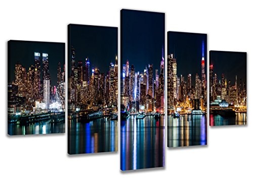 Visario 6309 Bild auf Leinwand New York fertig gerahmte Bilder 5 Teile Marke original, 200 x 100 cm