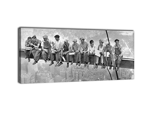 Panorama Bild Nr. 249 Skylunch 100x40cm Wanddekoration Leinwand Wandbild Retro Foto Bauarbeiter Kunstdruck XXL-Wandbild Leinwandbild