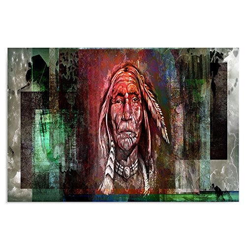 Feeby, Wandbild - 1 Teilig - 80x120 cm, Leinwand Bild Leinwandbilder Bilder Wandbilder Kunstdruck, Indianer, Kultur, ABSTRAKTION, GRÜN, VIOLETT