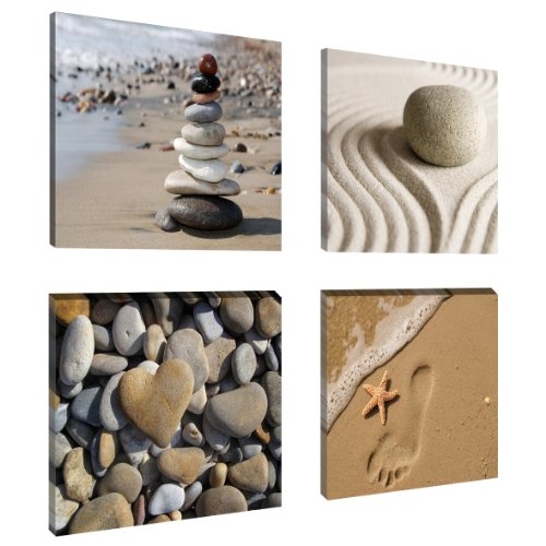 Visario Leinwandbilder 6902 Bilder 4-er Set auf Leinwand Spa Sand, 4 x 20 x 20 cm