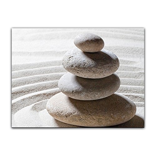 Wandbild - Relaxing - Bild auf Leinwand - 60 x 50 cm - Leinwandbilder - Bilder als Leinwanddruck - Geist & Seele - Zen Steine auf Sand