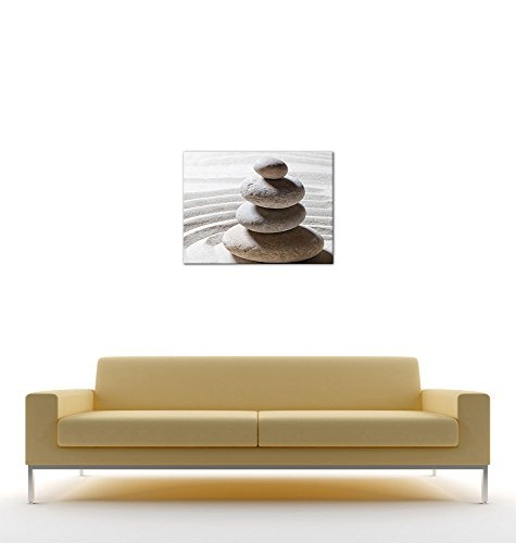 Wandbild - Relaxing - Bild auf Leinwand - 60 x 50 cm - Leinwandbilder - Bilder als Leinwanddruck - Geist & Seele - Zen Steine auf Sand