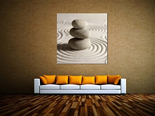 kunst-discounter Sand Steine Wandbild A06152 Canvas Leinwandbild quadratisch auf Keilrahmen Größe 60 x 60 cm