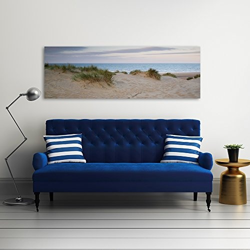 Feeby Frames, Leinwandbild, Bilder, Wand Bild, Wandbilder, Kunstdruck 40x120cm, MEER, STRAND, WASSER, SAND, GRAS, GRÜN, BRAUN