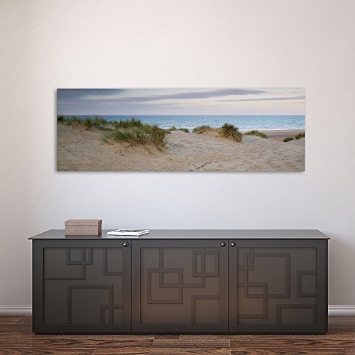 Feeby Frames, Leinwandbild, Bilder, Wand Bild, Wandbilder, Kunstdruck 40x120cm, MEER, STRAND, WASSER, SAND, GRAS, GRÜN, BRAUN