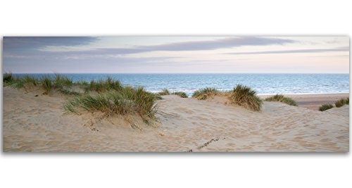 Feeby Frames, Leinwandbild, Bilder, Wand Bild, Wandbilder, Kunstdruck 40x120cm, MEER, STRAND, WASSER, SAND, GRAS, GRÜN, BRAUN