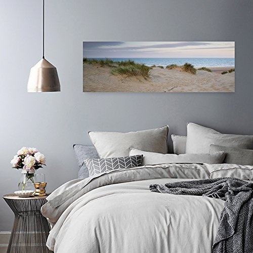 Feeby Frames, Leinwandbild, Bilder, Wand Bild, Wandbilder, Kunstdruck 40x120cm, MEER, STRAND, WASSER, SAND, GRAS, GRÜN, BRAUN