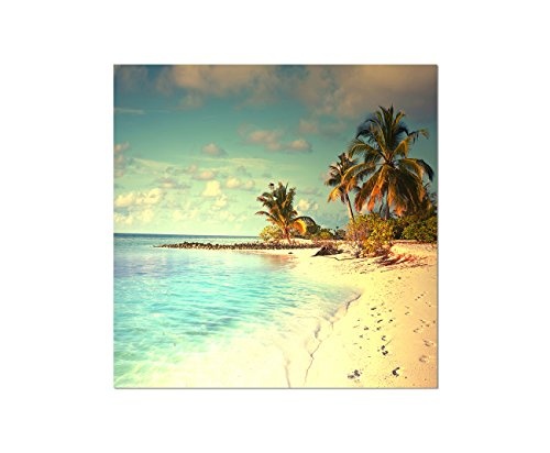 80x80cm - Fotodruck auf Leinwand und Rahmen Malediven Strand Palmen Meer Sand - Leinwandbild auf Keilrahmen modern stilvoll - Bilder und Dekoration
