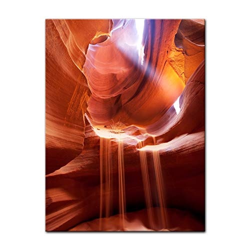 Wandbild - Antelope Canyon IV - Arizona USA - Bild auf Leinwand - 50x60 cm - Leinwandbilder - Landschaften - Amerika - Colorado - Slot Canyon - Sonnenstrahl - Sand