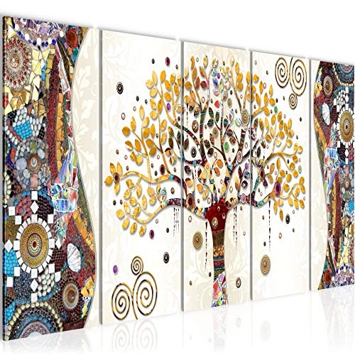 Bilder Gustav Klimt Baum des Lebens Wandbild 200 x 80 cm Vlies - Leinwand Bild XXL Format Wandbilder Wohnzimmer Wohnung Kunstdrucke Fertig zum Aufhängen 004655a