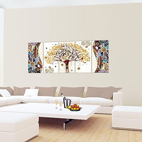 Bilder Gustav Klimt Baum des Lebens Wandbild 200 x 80 cm Vlies - Leinwand Bild XXL Format Wandbilder Wohnzimmer Wohnung Kunstdrucke Fertig zum Aufhängen 004655a