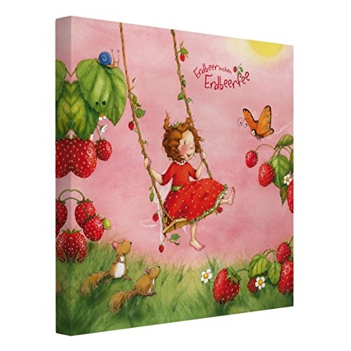 Bilderwelten Leinwandbild - Erdbeerinchen Erdbeerfee - Baumschaukel - Quadrat 1:1, 30 x 30cm