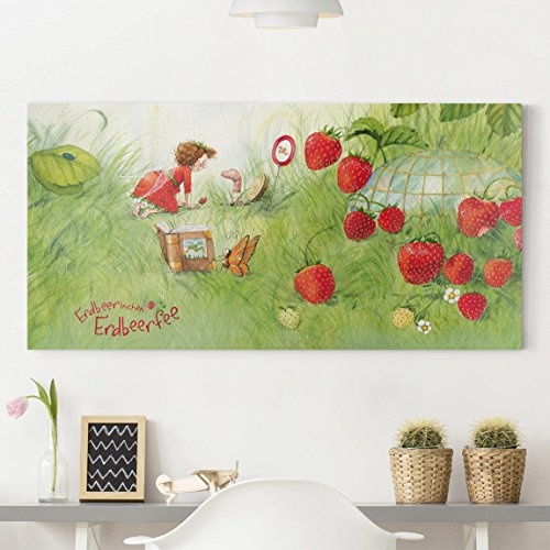Bilderwelten Leinwandbild Erdbeerinchen Erdbeerfee - Bei Wurm Zuhause - Quer 1:2, 80 x 160cm