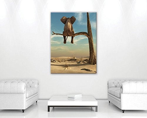 DekoShop Leinwandbild Canvas Wandbild Kunstdruck Elefant auf dem Baum AMDPP11898O1 O1 (100cm. x 75cm.)