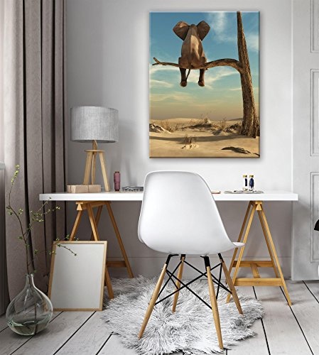 DekoShop Leinwandbild Canvas Wandbild Kunstdruck Elefant auf dem Baum AMDPP11898O1 O1 (100cm. x 75cm.)