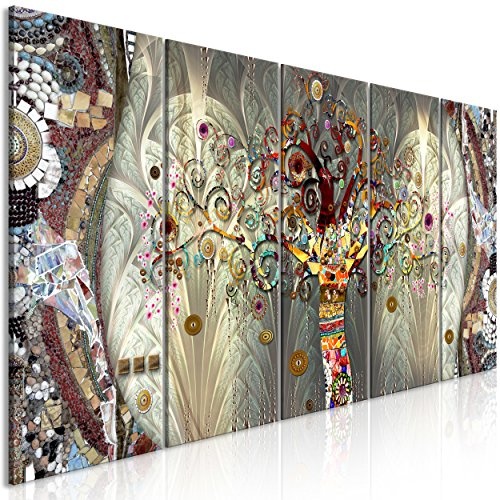 decomonkey Bilder Gustav Klimt Baum 225x90 cm 5 Teilig Leinwandbilder Bild auf Leinwand Vlies Wandbild Kunstdruck Wanddeko Wand Wohnzimmer Wanddekoration Deko Abstrakt Mosaik