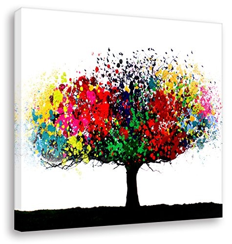 Kunstbruder Leinwandbild Bunter Baum - Light (Div. Grössen) - Kunstdruck auf Leinwand/Banksy Wandbild Streetart Bild 110x110cm
