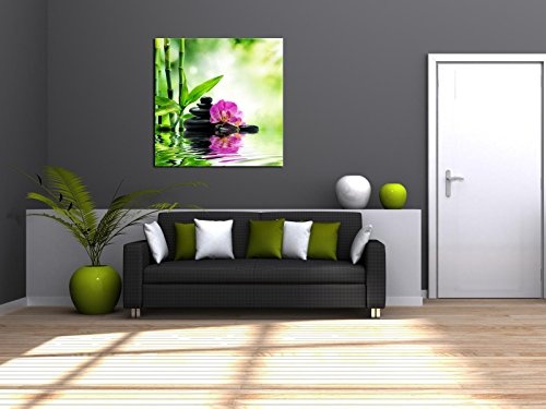 kunst-discounter Bild Leinwandbilder Canvas Bambus Garten Orchidee Spiegelung A05333 Größe 40 x 40 cm