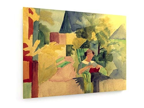 August Macke - Garten mit lesender Frau - 80x60 cm - Leinwandbild auf Keilrahmen - Wand-Bild - Kunst, Gemälde, Foto, Bild auf Leinwand - Alte Meister/Museum