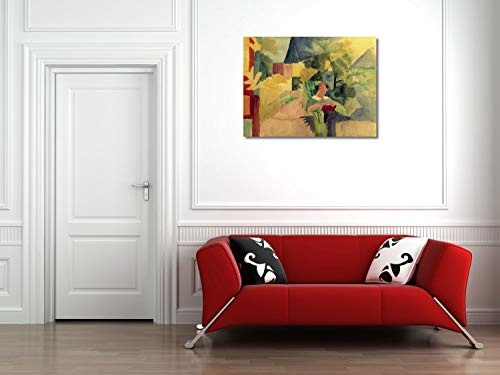 August Macke - Garten mit lesender Frau - 80x60 cm - Leinwandbild auf Keilrahmen - Wand-Bild - Kunst, Gemälde, Foto, Bild auf Leinwand - Alte Meister/Museum