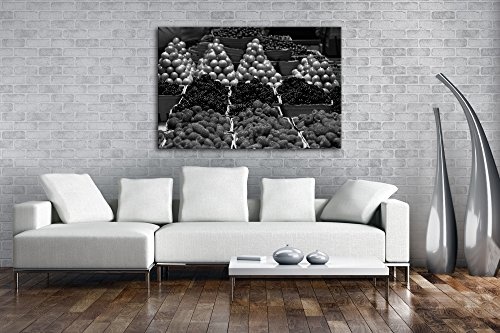 deyoli Früchte auf dem Marktplatz Effekt: Schwarz/Weiß Format: 120x80 als Leinwandbild, Motiv fertig gerahmt auf Echtholzrahmen, Hochwertiger Digitaldruck mit Rahmen, Kein Poster oder Plakat