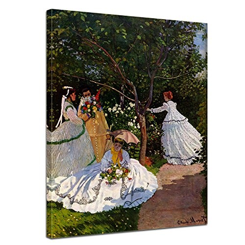 Leinwandbild Claude Monet Frauen im Garten - 50x70cm hochkant - Wandbild Alte Meister Kunstdruck Bild auf Leinwand Berühmte Gemälde