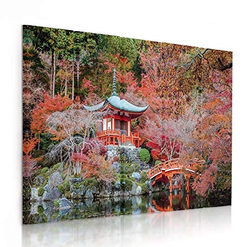 Feeby Frames, Leinwandbild Bilder Wand Bild - 5 Teile - Wandbilder Kunstdruck (JAPANISCHER Garten, ROT) 200x100 cm, Typ C