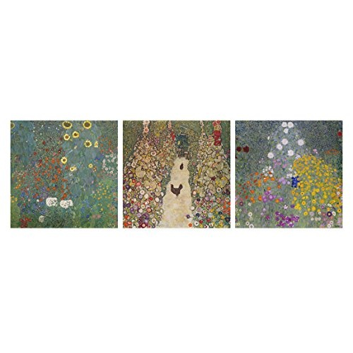 Bilderwelten Leinwandbild 3-teilig - Gustav Klimt - Im Garten - Quadrate 1:1, 3X 40x40cm