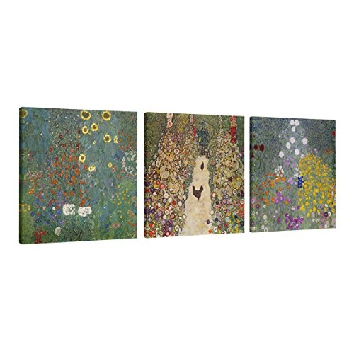 Bilderwelten Leinwandbild 3-teilig - Gustav Klimt - Im Garten - Quadrate 1:1, 3X 40x40cm