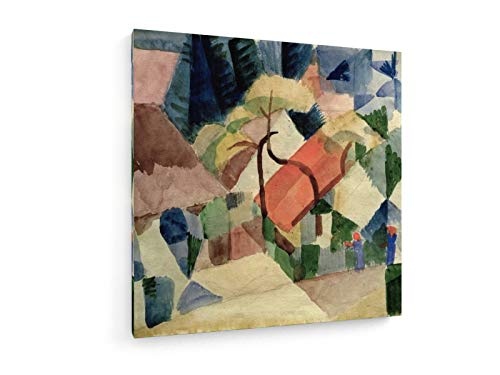 August Macke - Dorfhäuser in Gärten - 1914-60x60 cm - Leinwandbild auf Keilrahmen - Wand-Bild - Kunst, Gemälde, Foto, Bild auf Leinwand - Alte Meister/Museum