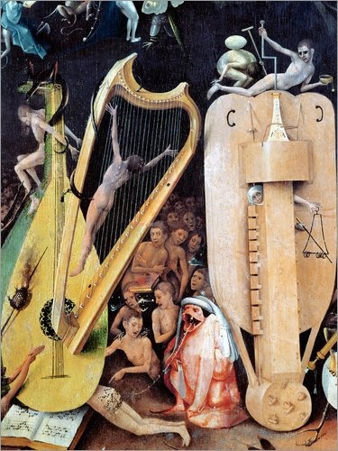 Leinwandbild 30 x 40 cm: Garten der Lüste, die Hölle (Detail) von Hieronymus Bosch / Bridgeman Images - fertiges Wandbild, Bild auf Keilrahmen, Fertigbild auf echter Leinwand, Leinwanddruck