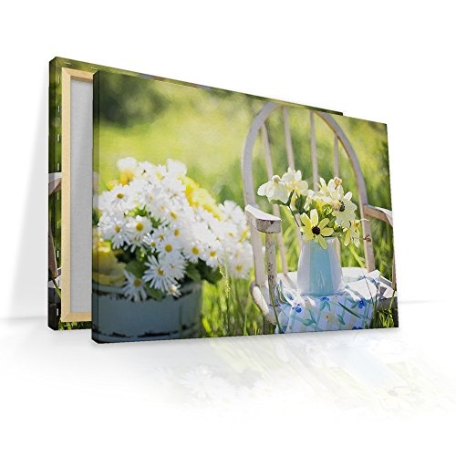 malango® Leinwandbild Sommer Blumen Sonne Garten Wandbild Leinwand Foto Bild Wanddesign Wanddekoration 75 x 50 cm