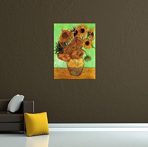 Leinwandbild Vincent Van Gogh Zwölf Sonnenblumen - 90x120cm hochkant - Alte Meister Keilrahmenbild Leinwandbild Alte Meister Gemälde Kunstdruck Bild auf Leinwand