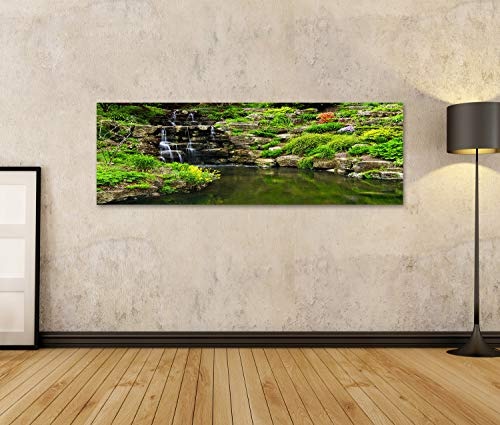 islandburner Bild Bilder auf Leinwand Kaskadenwasserfall und -teich im japanischen Garten Wandbild, Poster, Leinwandbild OKY