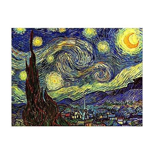 Wandbild Vincent Van Gogh Sternennacht - 50x40cm quer - Alte Meister Berühmte Gemälde Leinwandbild Kunstdruck Bild auf Leinwand